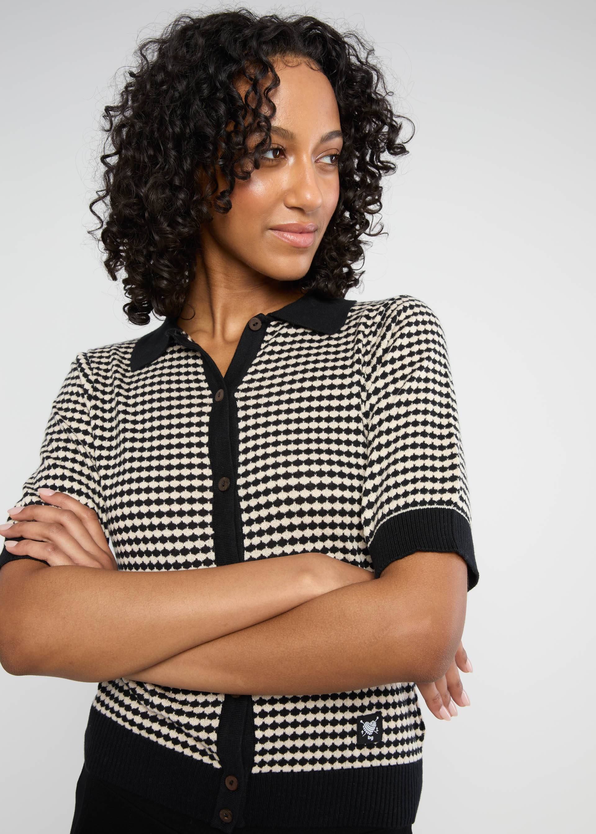 Shirt Petite Poloette, mixed dots black white, Cardigans, Schwarz