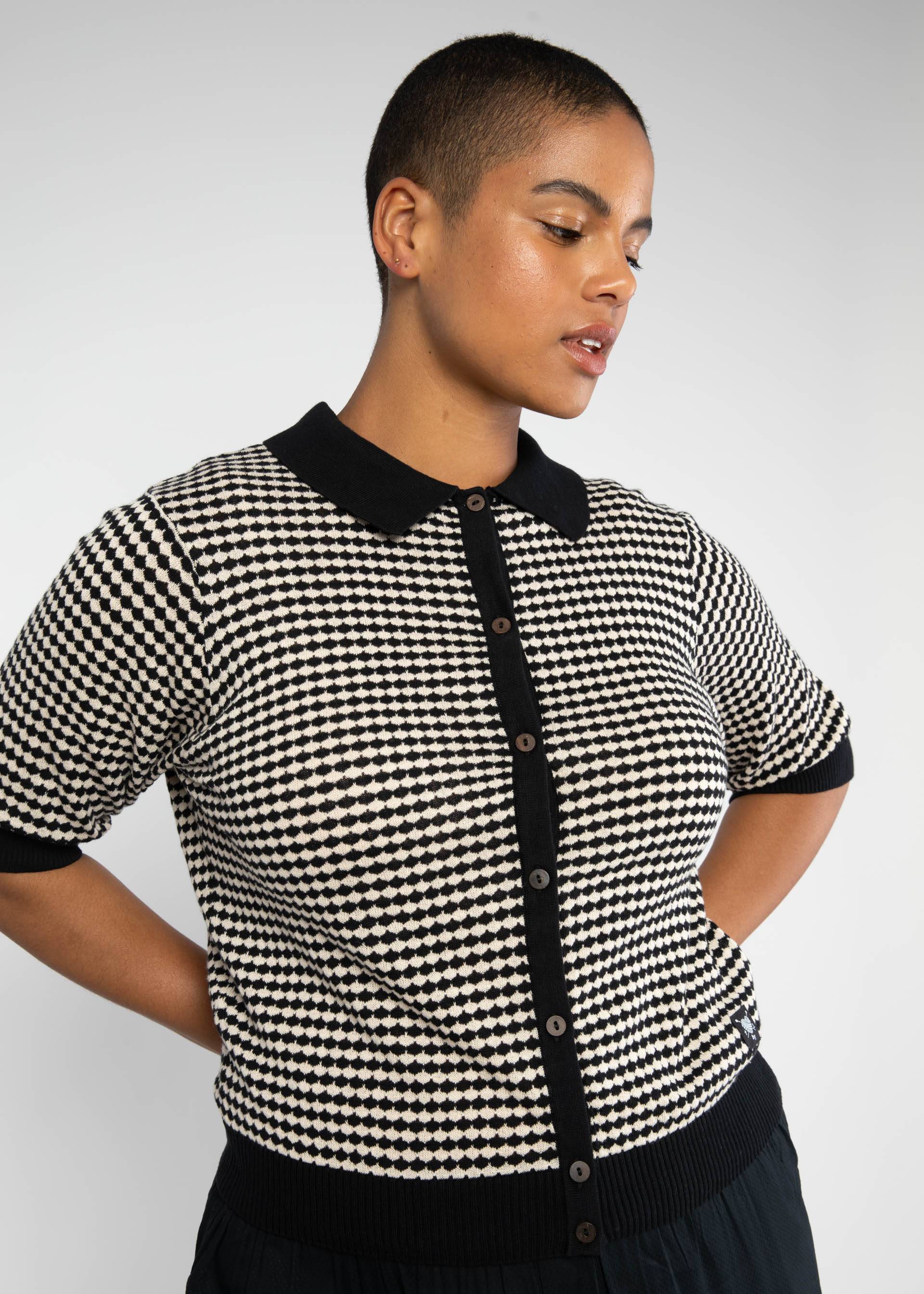 Shirt Petite Poloette, mixed dots black white, Cardigans, Schwarz