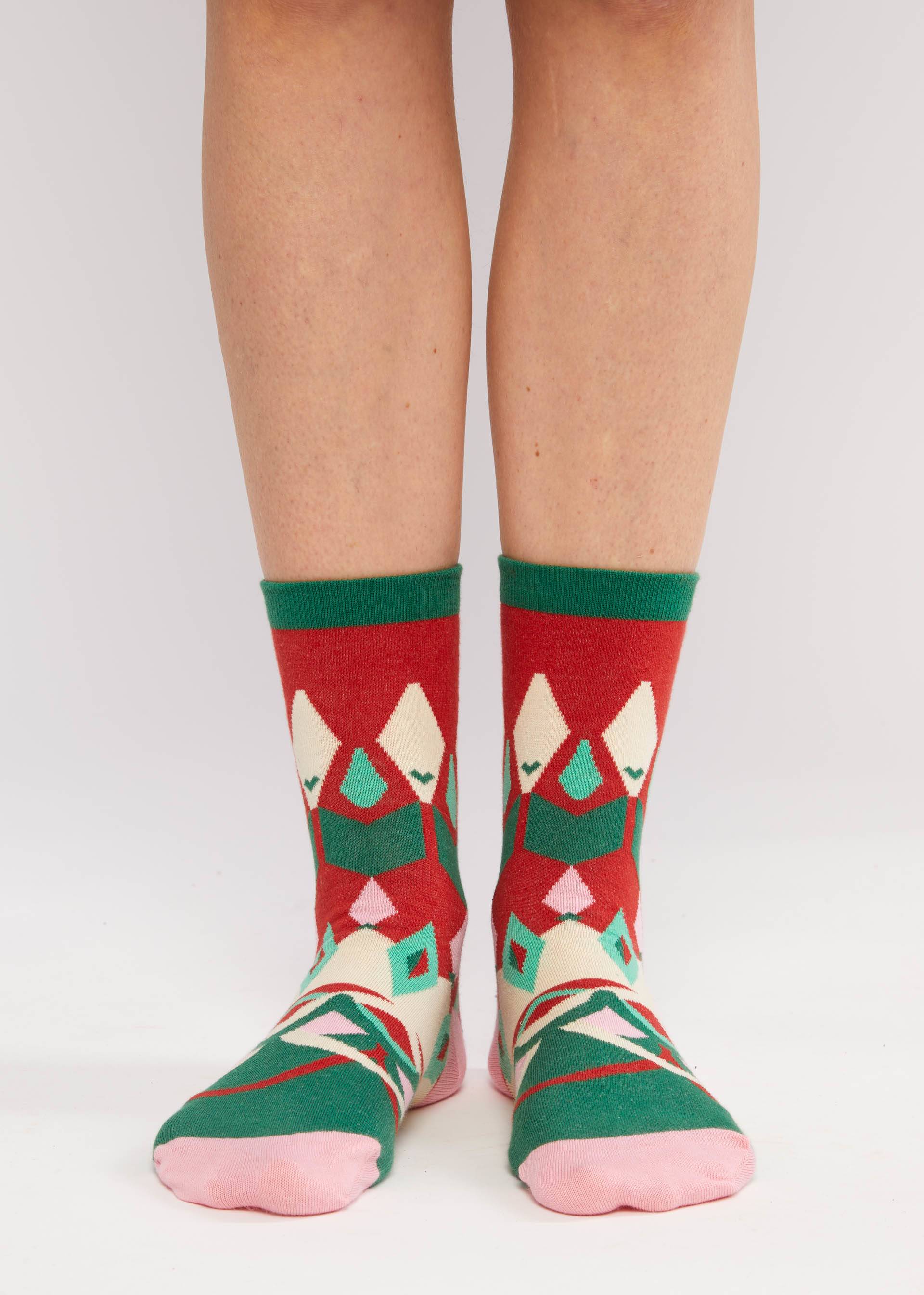 Baumwollsocken Sensational Steps, fair isle socks, Socken, Rot