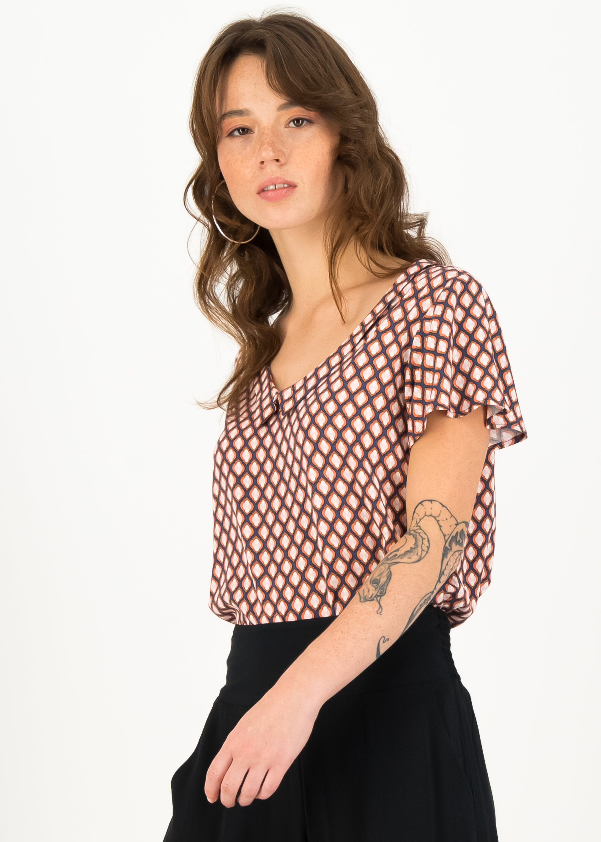 Short sleeve blouse feed the birds, om shanti, Blouses & Tunics, Blue