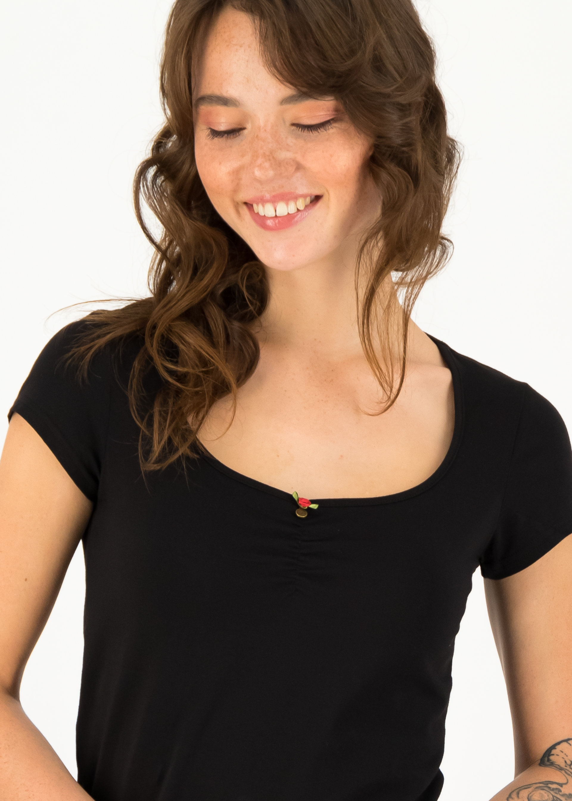 T-Shirt logo shortsleeve feminin, basic black, Shirts, Schwarz