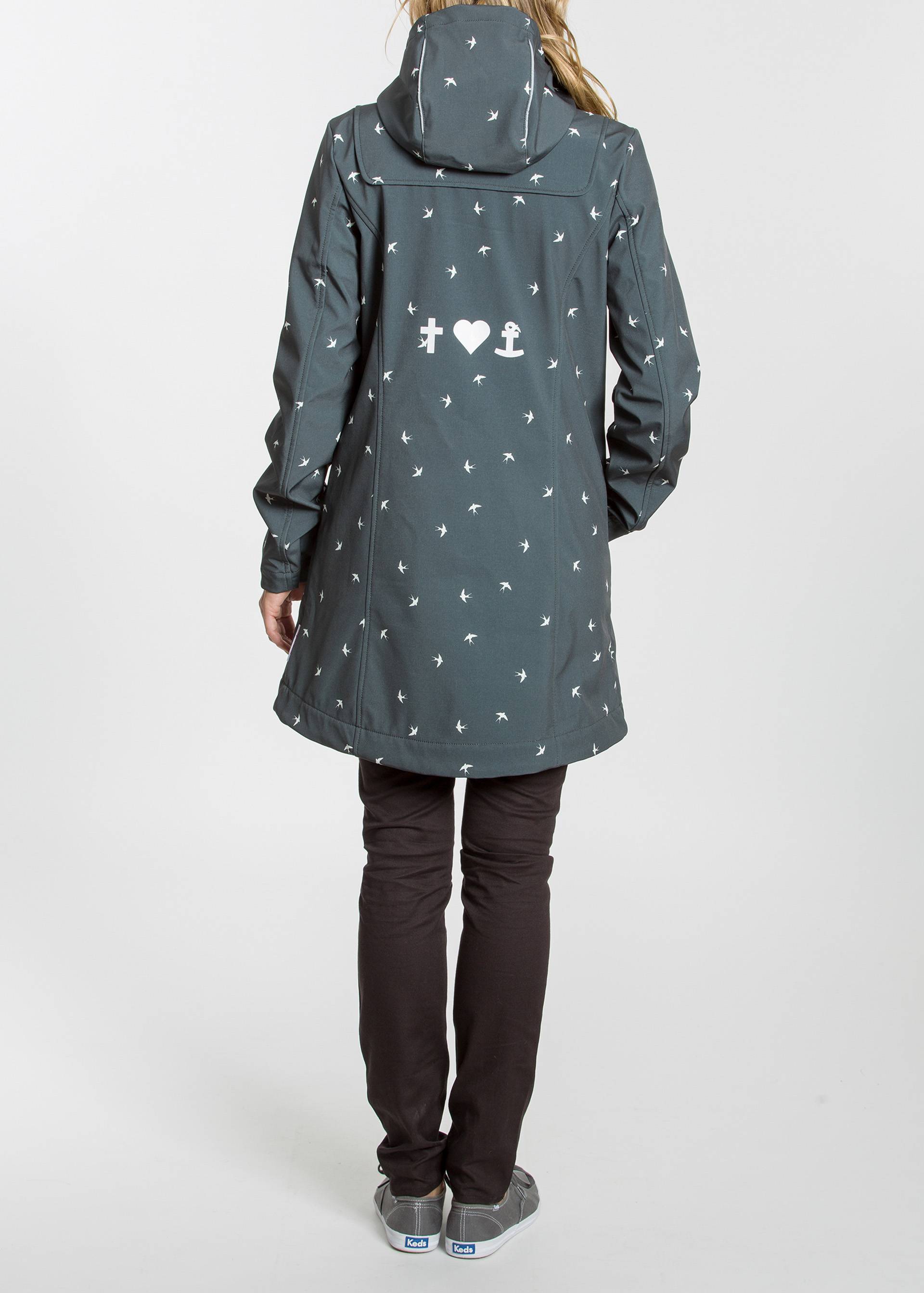 Softshelljacke wild weather long Anorak, black gold, Jacken & Mäntel, Schwarz