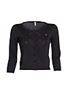 logo knit 3/4 sleeve cardigan, pure black, Strickpullover & Cardigans, Schwarz