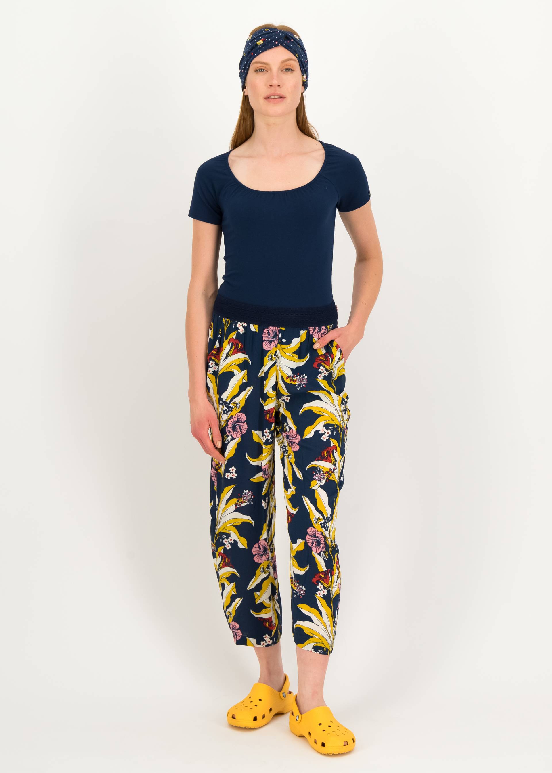 Sommerhose Flatterby Oval, fleurs d'hibiscus, Hosen, Blau