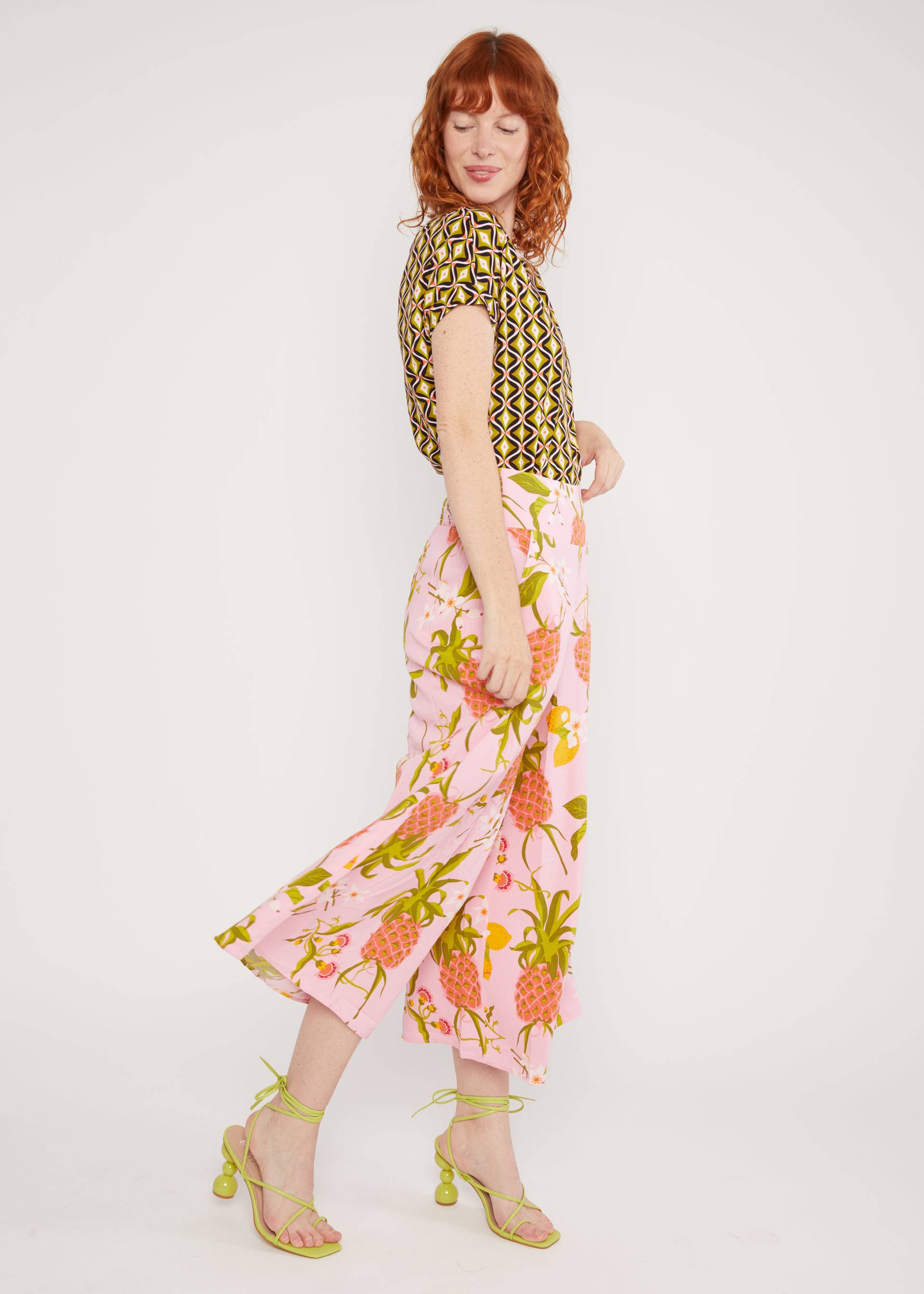 Culottes In Full Bloom, dancing fruits, Trousers, Pink