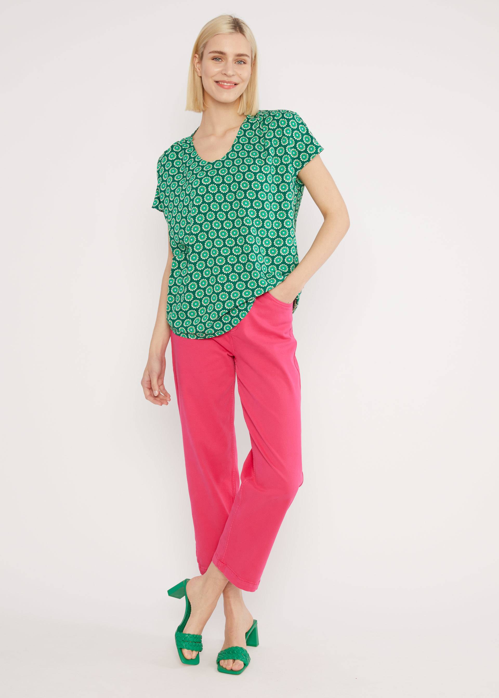 Top Lets Fly Away, lively cute flower, Blouses & Tunics, Green