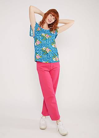 Top Frilly Crew, tropical hibiscus leo, Tops, Blue