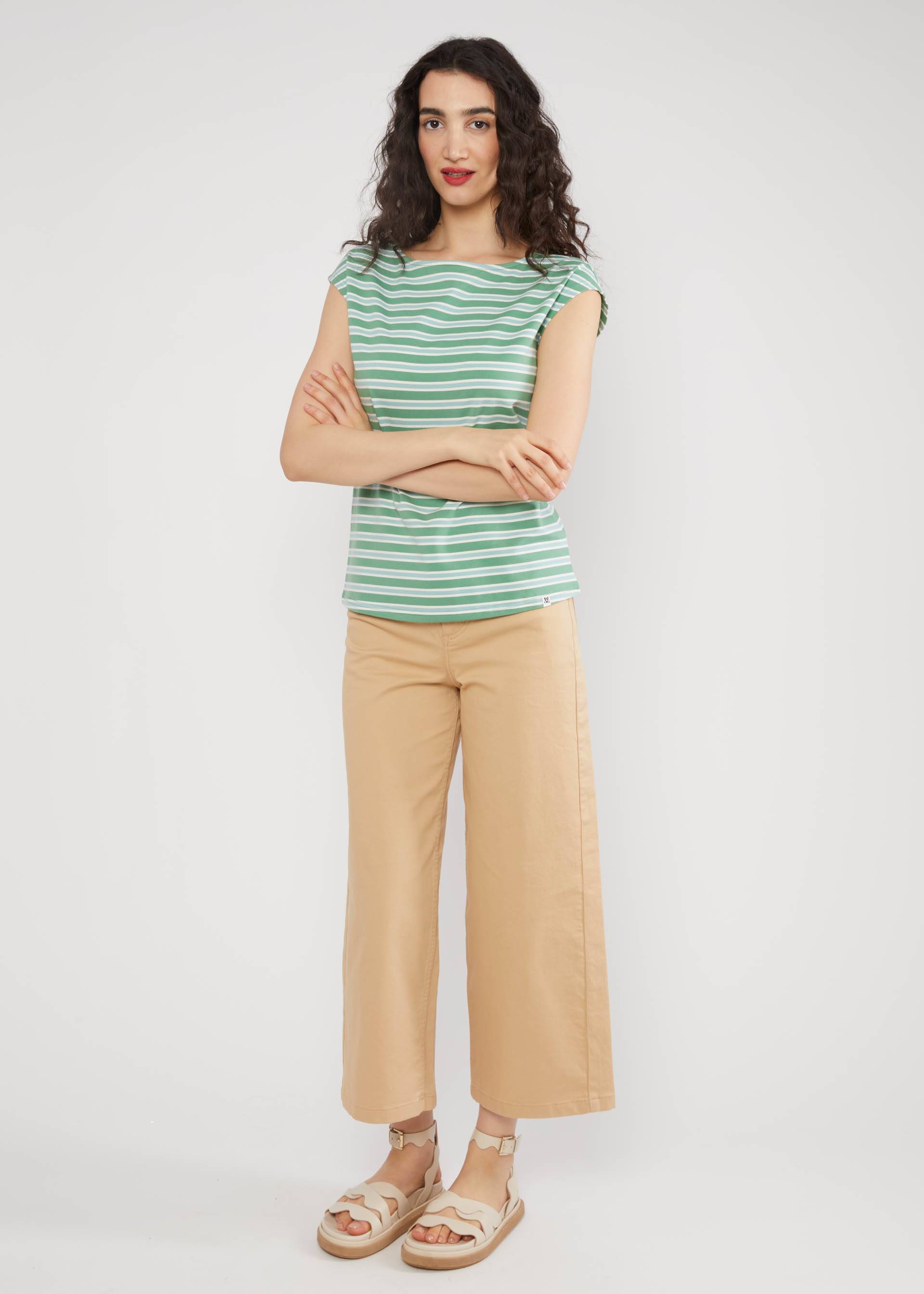 Top Boxy Babe, caravan stripes green, Shirts, Grün