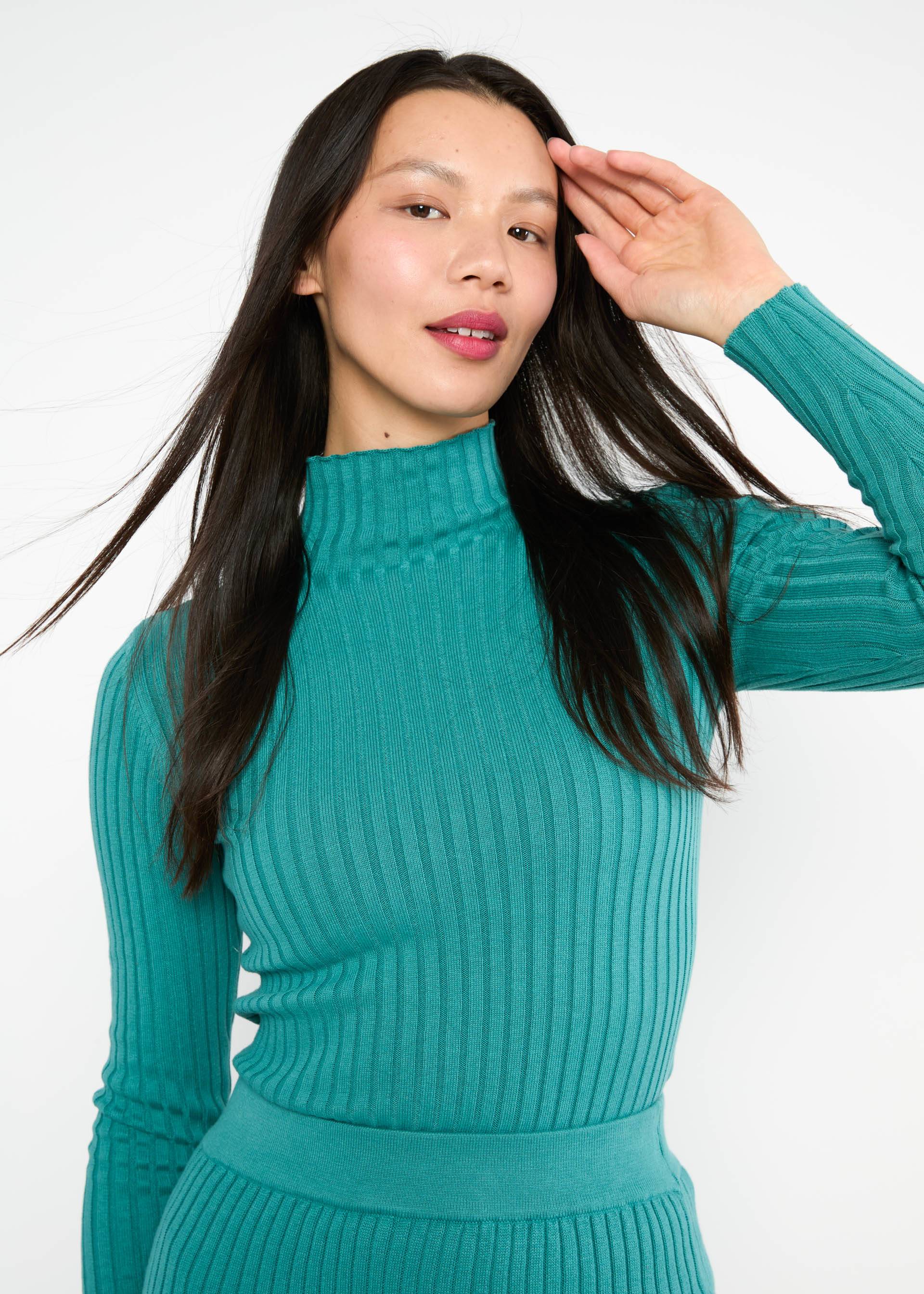 Rollkragenpullover Jazz & Chill, winter sky blue rib, Strickpullover, Blau