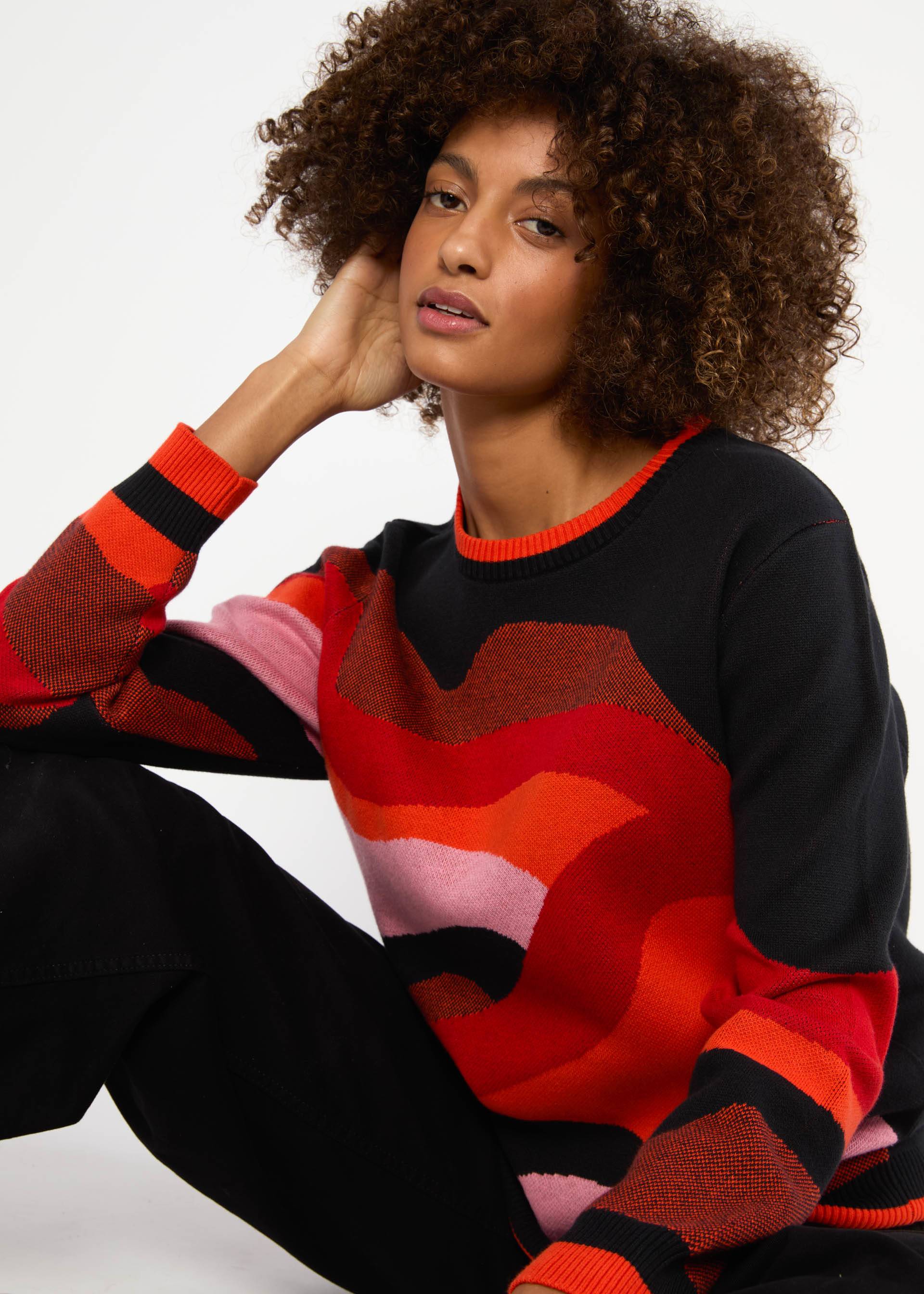 Strickpullover Cosy Storyteller, autumn wave, Strickpullover, Schwarz