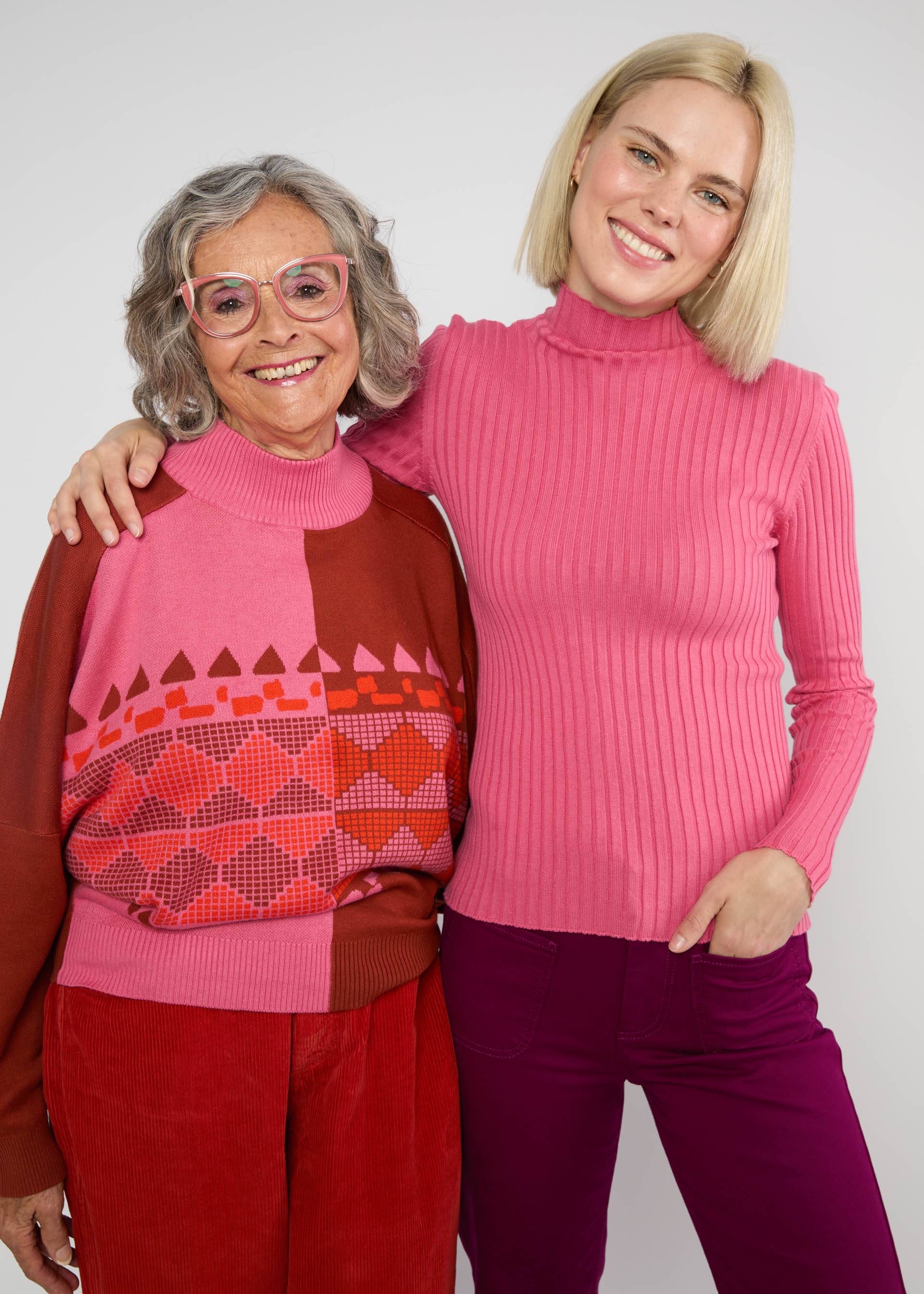 Winterpullover Diamond Loom Egg, chunky pullover pink, Strickpullover, Rosa