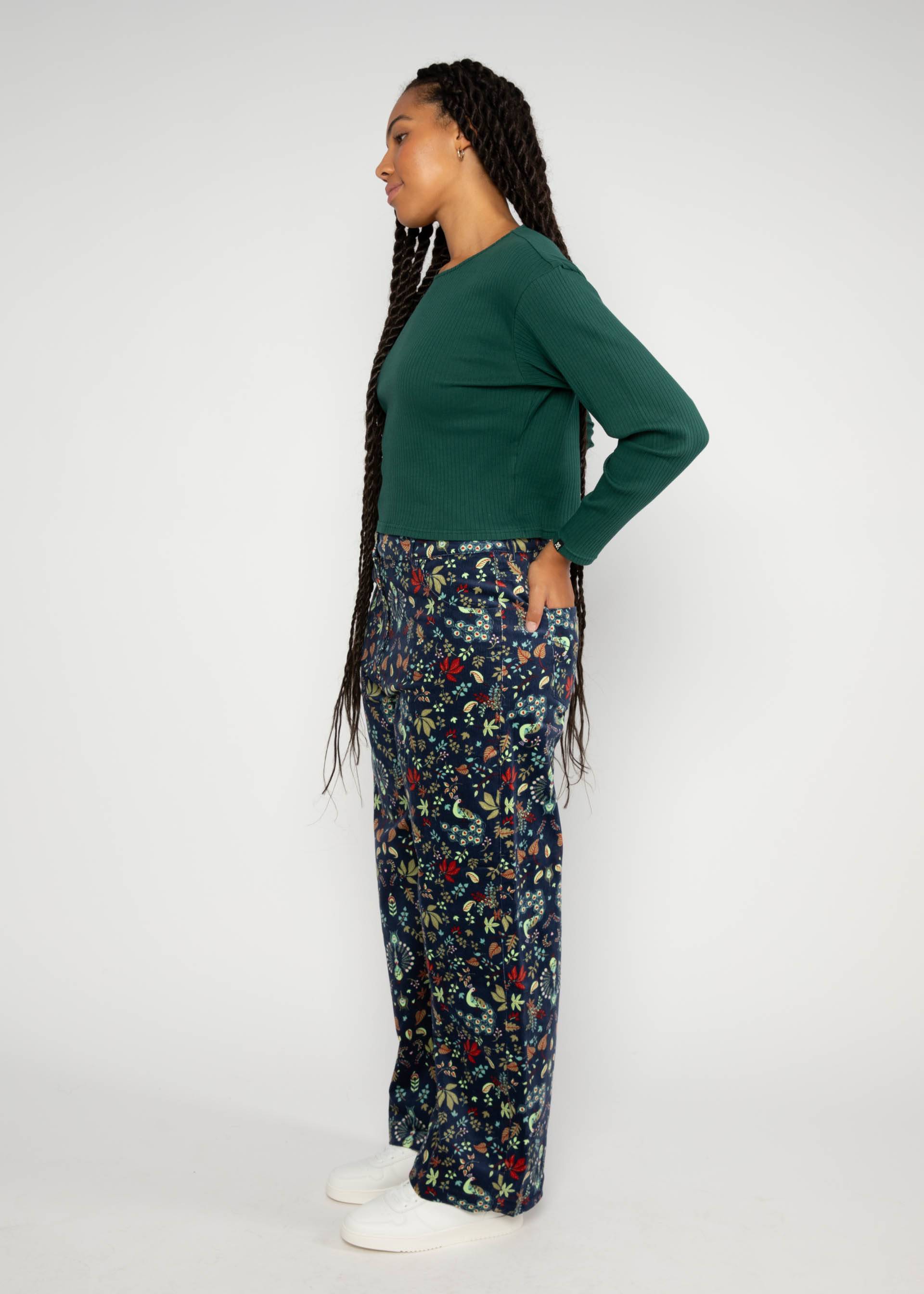 Trousers High Waist Marlotte, maze of peacocks, Trousers, Blue